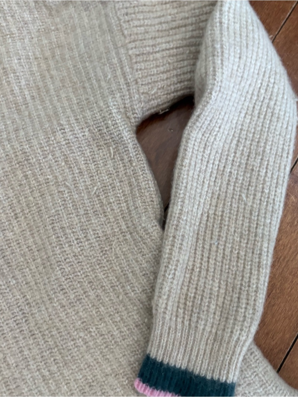 Madewell Beige V-Neck Sweater with Teal and Pink Trim - Picture 3 of 9